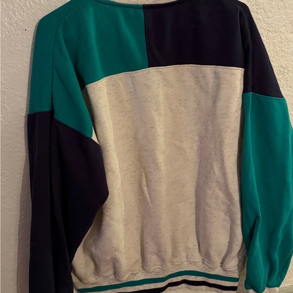 Antigua Men's Teal and Cream Colorblock Crewneck Sweater - Picture 4 of 4